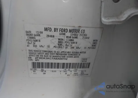 2010 Ford Edge Limited z USA, uszkodzony, nr VIN 2FMDK3KC7ABA68702